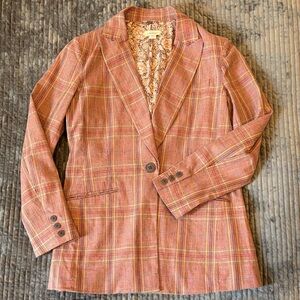 Sundance Maroon/Pink/Cream Plaid Blazer NWOT -XS (fits like a small, medium)